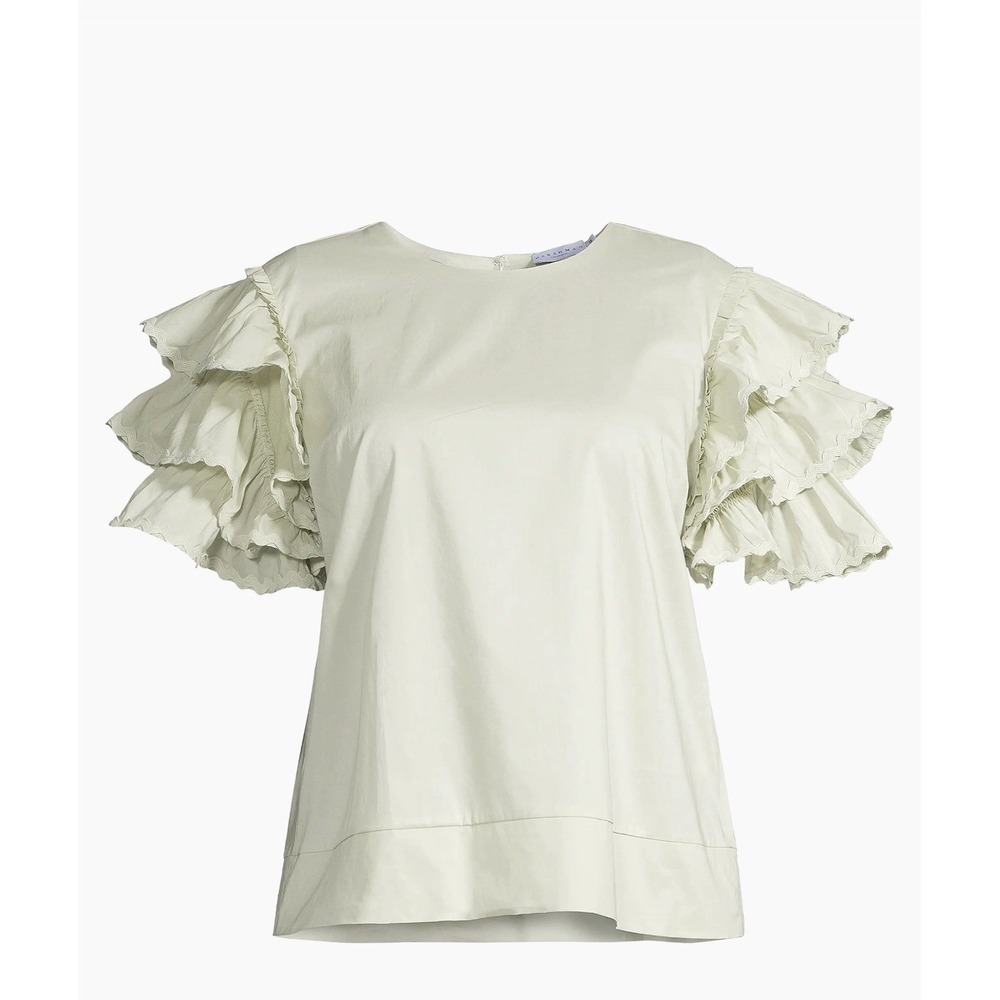 Harshman Mint Juliette Ruffled Cotton Blouse Crewneck Short Sleeve Size XS - Picture 1 of 14